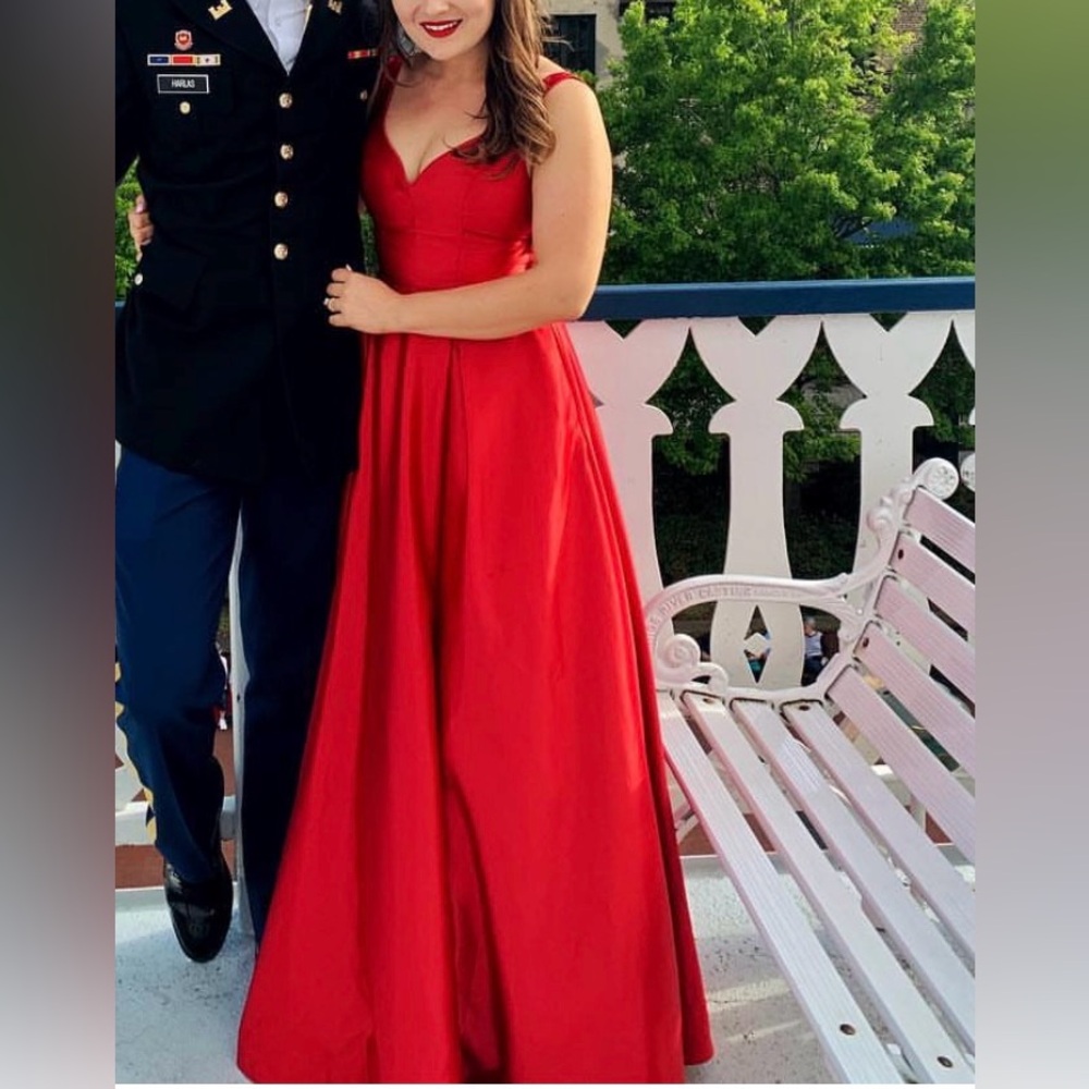Red satin formal gown